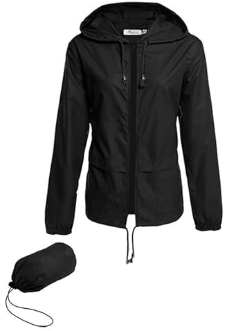 Hount Women Outdoor Waterproof Rain Jackets Lightweight Packable Raincoats with Hood (Black, S)