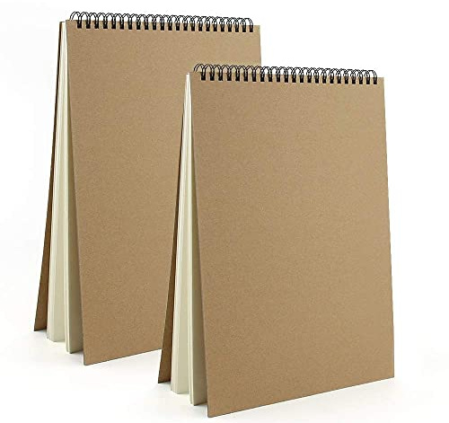 VEESUN Taccuino da disegno A4, 2 quaderni a spirale con copertina rigida, quaderno per schizzi, carta da disegno, con pagine bianche, adatto a matita, penna per acquerello, 160 g/m², 60 pagine