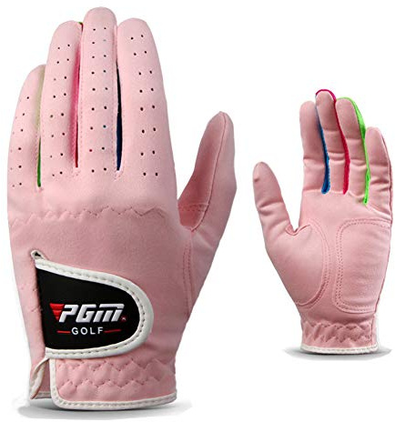 KOFULL Unisex Golf Gloves Juniors Kids Left Right Hand Leather Boys And Girls Golf Gloves Pair(pink,14)