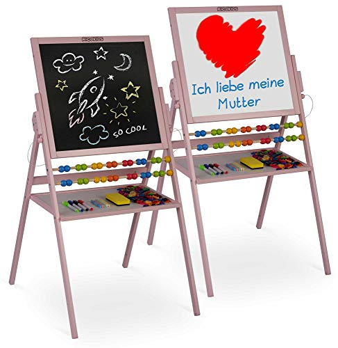 Spiel-Tafel für Kinder magnetisches Whiteboard und Kreidetafel Maltafel Kindertafel Staffelei aus Holz Ricokids (Rosa)