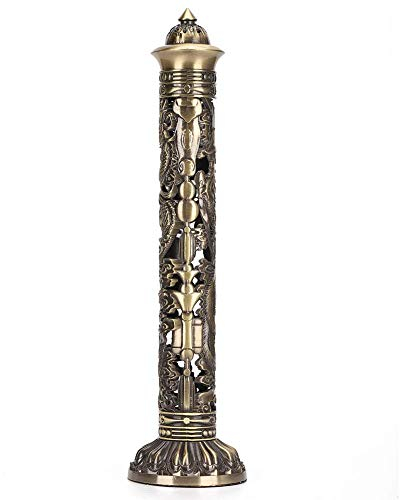 Bronze Tone Dragon Phoenix Relief Incense Burner Holder - Craft Ornaments Tea Room Decoration - Height 28.3cm, Base 8.5 x 7cm