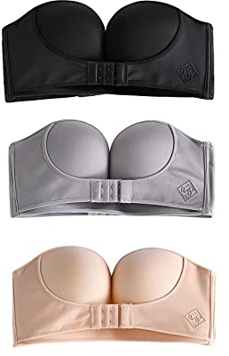 MNSFA Reggiseno senza spalline con chiusura frontale, senza fili, antiscivolo, invisibile push-up, reggiseno multiway senza spalline, 3 pezzi, 36C
