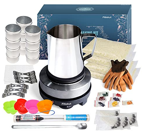 Fitinhot Kit de fabrication de bougies avec chauffe-cire, plaque électronique, de la cire de soja, un thermomètre pour adultes et débutants