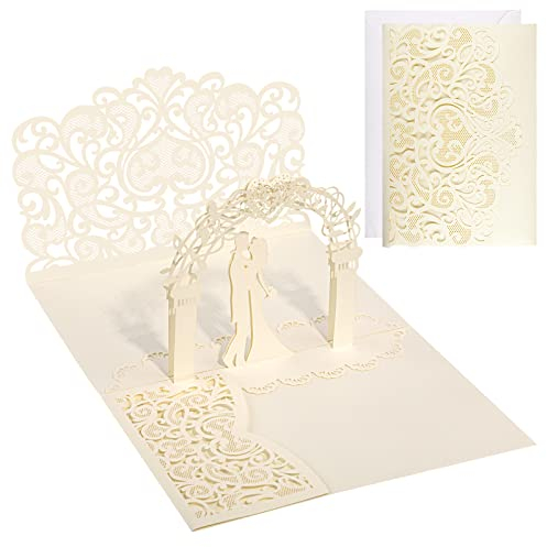 Hochzeitskarte, 3D Pop-Up Glückwunschkarte zur Hochzeit & Trauung, Edel Hochzeitskarte als Geldgeschenk für Hochzeitsreise & Flitterwochen von Brautpaar (Weiß)