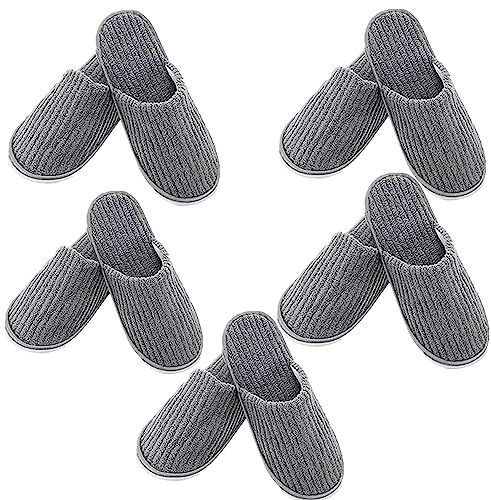 YIDUHAO 5 Pairs Hotel Slippers, Non-Disposable Deluxe Closed Toe Spa Slipper, Washable and Foldable Winter Slippers for Spa, Party Guest and Travel