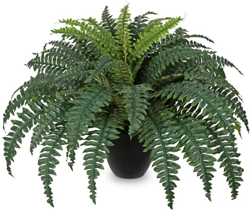 Hollyone 25.5'' Artificial Boston Fern Potted Plant, Fake Fern Bushes in Pot for Indoors & Outdoors, Faux Boston Ferns for Home Decor, Garden, Patio, Balcony, Entrance, Office, Living Room Decorations