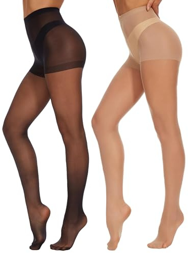 CozyWow 20 Denier Sheer Tights for Women,High Waist Control Top Silk Stockings,Comfortable Women's Pantyhose with Reinforced Toes