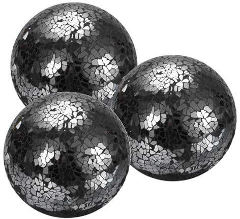 sourcing map Bolas decorativas de 4 pulgadas, 3 bolas de cristal de mosaico, esferas decorativas de mesa, bolas de centro de mesa para decorar cuencos, jarrones, mesas de boda, fiesta, color negro