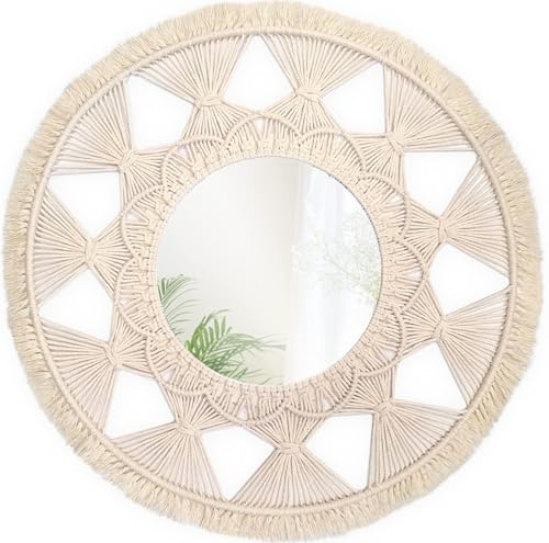 Rea Miroir mural Boho 65 cm 322050 Miroir de salle de bain boho, moderne Rond (beige, bambou)