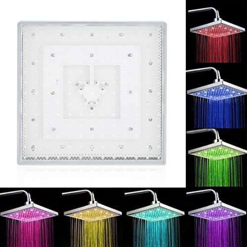 Ejoyous Soffione Doccia a LED, Soffione Doccia da Bagno con Automatico a 7 Colori, Soffione Doccia Fisso a Forma Quadrata da 8 Pollici, per Hotel Domestici