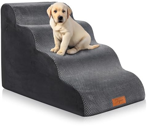 Premium Dog Steps for Bed - 30D High-Density Foam with Washable Cover & Non-Slip Bottom - Perfect Pet Steps for Small Dogs & Cats - 75x50x40cm - Grey