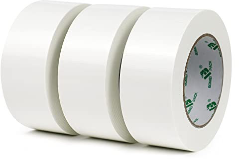 BOMEI PACK Nastro Adesivo Extra Forte, Nastro Telato bianco, Duct Tape 3 Rotoli 48 mm x 30 m per Lavori di Riparazione, Fissaggio, Sigillatura, Etichettatura e Ristrutturazione (bianco)