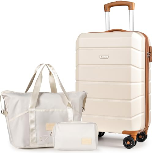 H.yeed Luggage Sets of 3 Piece, Lightweight Trolley Travel Suitcase Set ABS Hard Shell with 4 Spinner Wheels TSA Lock for Man Women, 21 + Duffels Bag & Toiletry Bag, White