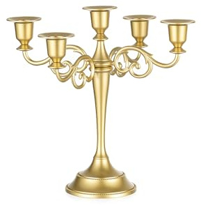 Sziqiqi Candelabri Dorati a 5 Bracci: Portacandele per Centrotavola - Candelabro Metallico Vintage per Decorazioni di Natale, Matrimoni, Soggiorno e Camino