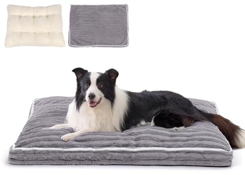 VoltaEcho Cuccia Cane Taglia Media：Cuccia Cane Interno Sfoderabile E Lavabile Pelo Finto Coniglio -Fodera 100% impermeabile - Base Antiscivolo - Ideale per Gabbie E Casa Grigio (90 x 60 x 13 cm)