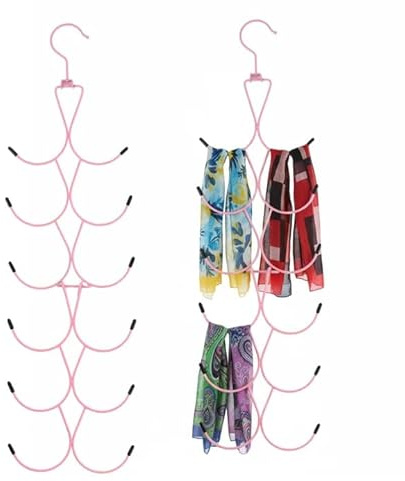 Anseom 2 Lot de Cintre Foulard, Cintre Porte Cravate avec 12 Crochets, Porte Foulard pour Garde-Robe, Organisateur de Placard Peu Encombrant pour Foulards, Châle, Ceinture (Rose)
