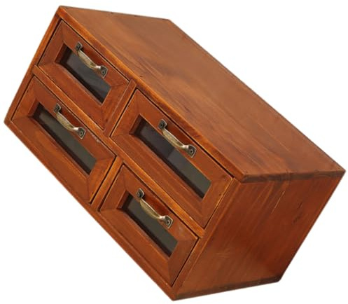 Mipcase Organizzatore da Scrivania in Legno Vintage con Doppio Strato e 4 Cassetti Chiudibili, Contenitore Portaoggetti Pratico per Casa e Ufficio con Capacità a 4 Scomparti