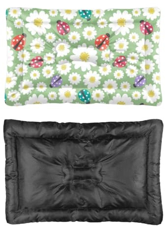 Comfortable Cat Beds with Anti-Slip Bottom, Spring Floral Ladybug Cat Cushion Chew Proof Dog Crate Pad Nest Dog Bed Breathable Matt for Indoor& Outdoor Sofa Cars, Machine Washable 36 X 24 Inch