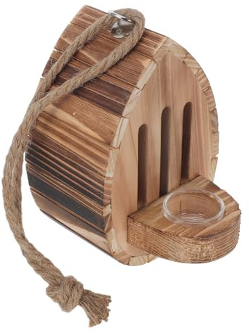 DOITOOL Casa Colgante de Madera para Mariposas con Comedero, Decoración Funcional para Jardín y Refugio al Aire Libre en Patio Beige con Cuerda Resistente