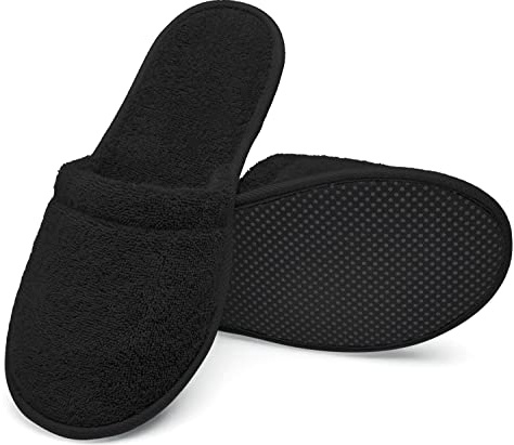 Arus Ciabatte da Bagno – 1 Paio Ciabatte Mules in Spugna 100% Cotone – Antiscivolo, Leggere, Traspiranti – Uomo Donna per Hotel, Spa, Piscina, Doccia, Viaggio, Nero, 38-42, BL-1