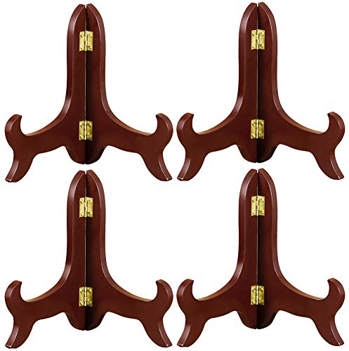 Display Stand,4 Packs Wooden Plate Stand, Brown Easels Plate Holders to Display Pictures, Oriental Furniture Wood Plate for Weddings Home Decoration, Birthday Tables