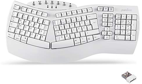 Perixx 11620 PERIBOARD-612 Ergonomische Kabellose Tastatur, Geteiltes Tastenfeld mit Dual Modus 2.4G oder Bluetooth, Kompatibel mit Windows 10 und Mac OS X, Weiß, QWERTZ Deutsches Layout