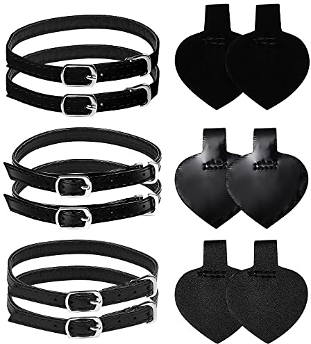 Healifty 3Sets Detachable High Heels Anti Slip Shoe Straps Elastic Ankle Shoelace Self-Adhesive Heel Cushion Inserts for Women Ladies (Matte, Patent & Suede Black)