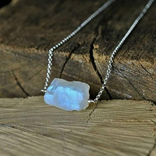 Rainbow Moonstone Halsband, Sterling Silver 925, Raw Crystal Halsband, Moonstone Smycken,