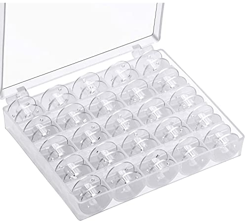 Sewing Machine Bobbins,Plastic Bobbins for Sewing Machine Universal Clear Bobbins with Bobbin Case Sewing Machine Accessories (25 PCS, Transparent)