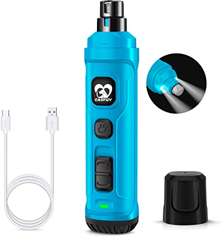 Casfuy Krallenschleifer für Hunde mit 2 LED-Leuchten – 2 Geschwindigkeiten, leiser, leistungsstarker elektrischer Krallenschneider für kleine, mittelgroße Hunde und Katzen… (Himmelblau)