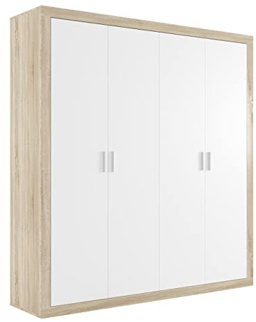 Homely | Armario de Puertas batientes Coimbra 196 | Acabado Laminado sintético Color Cámbrian y Puertas Blanco | Medidas 196x49. Altura 208 cm. | Diseño Funcional