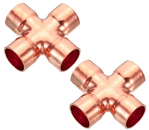 PATIKIL 5/8 Pouce ID Cuivre Croix Tuyau Raccord, 2 Paquet 4 Voie Soudure Cuivre Extrémité Alimentation Égal Tuyau Connecteur pour Plomberie Air Climatisation Réfrigération