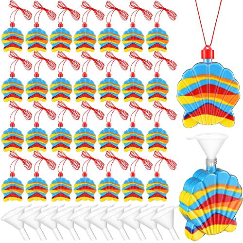 Yinkin 30 Pcs Sand Art Bottle Shell Necklaces Art Craft Bulk for Kids Craft Party Supplies Party Favors DIY Activity Group Included 10 Pcs Small Clear Plastic Mini Funnels, Sand Not Included