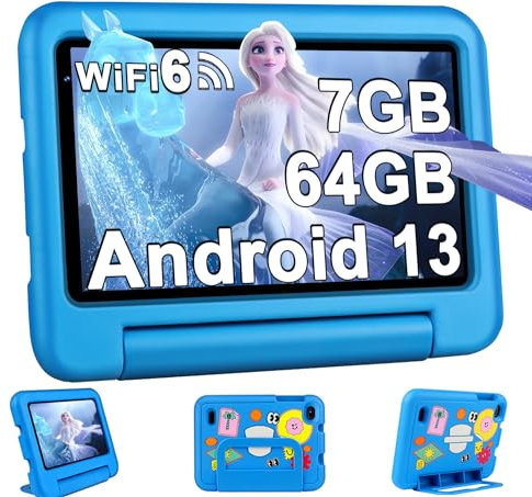 Oangcc 2025 Tablet 7 Pulgadas Android Tablet, 7GB RAM+64GB ROM(TF 1TB), WiFi 6, GMS Certified, BT 5.0, Control Parental/Dual Camera/GPS/Funda para Tableta a Prueba - Azul