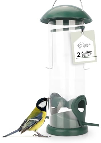 WILDLIFE HOME Granos Comedero para pájaros I 20 cm con 2 puntos de aproximación I Comedero para pájaros para colgar, columna de alimentación, granos de aves silvestres, silo de alimentación