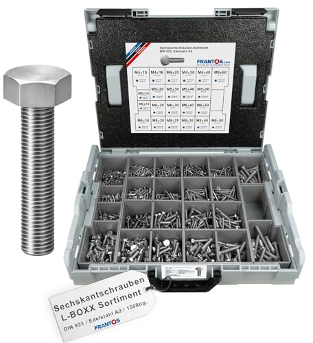 FRANTOS L-BOXX Sechskantschrauben Set DIN 933 (Edelstahl A2) 1.500 tlg. I Gewindeschrauben Maschinenschrauben Schrauben Sortiment Schraubensortiment