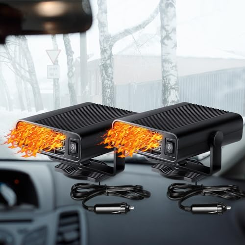 Datanly 2 Pcs 12v 150w Portable Car Heater for Vehicle Plugs into Cigarette Lighter, 360° Rotatable Windshield Defroster, 2 in 1 Auto Heater Fan Defogger Warmer Electric for Cars SUV Universal(Black)