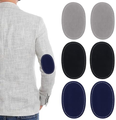 3 Pairs Sew On Oval Elbow Knee Patches, Oval Elbow/Knee Patch with Stitching Holes, Sewing Repair Patches Clothing Accessories for Jackets Trousers Repair Crafts