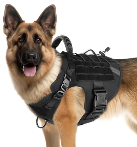 ioutrssli No Pull Hundegeschirr Mittelgroße Hunde, hundegeschirr grosse hunde Atmungsaktiv Militär Sicherheitsgeschirr mit 1 Verstellbares Gepolstert hundegeschirr grosse hunde und 2 No-Pull D-Ring(M)