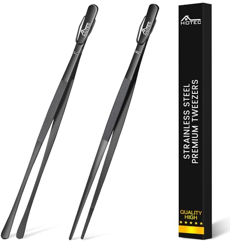 Hotec Pinzette da cucina professionali in acciaio inox per cucinare, grigliare e cuocere, pinzette extra lunghe, set di 2-30,5 cm, NZ-B02H