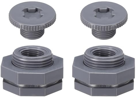 PATIKIL Accesorio De Mamparo De PVC con Tapón NPT 1/2, 2 Piezas Conector De Tanque De Agua con Junta De Sellado Accesorio para Manguera Cubos De Lluvia, Fregaderos, Acuarios, Gris