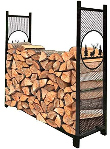 JICHENJIAN Portalegna da ardere per Esterni da 4 Piedi, Grande e Robusto portalegna Rustico in Legno di Alce, Supporto per Legna da ardere in Metallo per caminetto, Patio, terrazza, Giardino, Alto 50