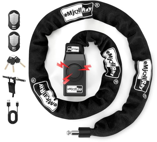 Bike Chain Lock with Alarm, 4Ft E Scooter Lock Anti-Theft Alarm 110dB Security Heavy Duty with USB C Cable and 3 Keys for Bike/E Scooter/Motorcycle