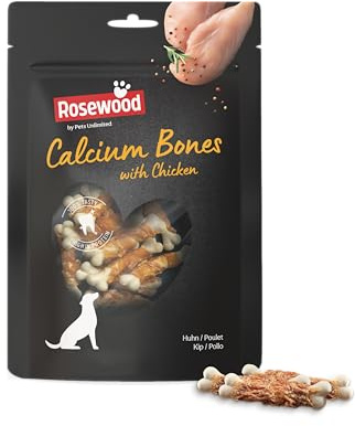 Rosewood Calcium Bones Huhn – Kleiner Kausnack für Hunde, Hundesnack aus Rinderhaut mit extra Kalzium, unterstützt die Zahnpflege, ohne Getreide und Gluten, ohne künstliche Zusatzstoffe, 100 g