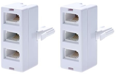 2 Pcs BT Telephone Socket Line 3 Way Splitter, Cable UK Adapter Landline Port Converter Extender for FAX, Universal Female Jacks to BS6312 431A Male Plug, Modem, Corded & Cordless Phones White