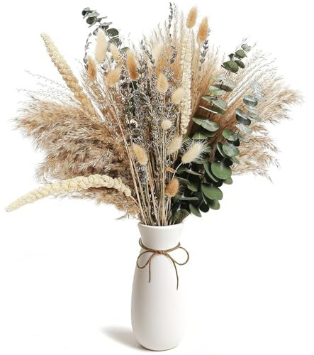UNIANE 80 pezzi di erba pampas, decorazione boho, fiori secchi e canna, eucalipto, lavanda, per tavolo, soggiorno, casa, matrimoni