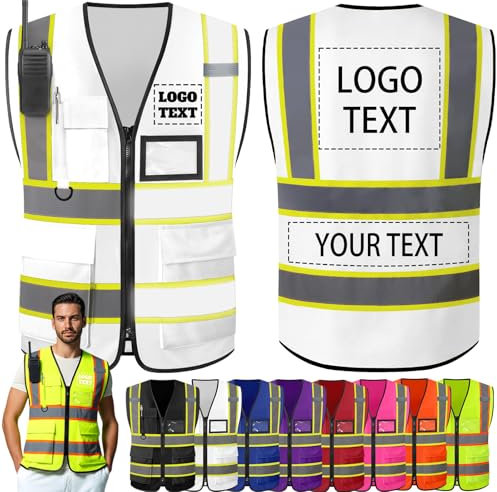Morlavid Warnweste Sicherheitsweste Personalisierte mit Logo Text Sichtbarkeit Zweifarbig Anpassbar für die Arbeit,White