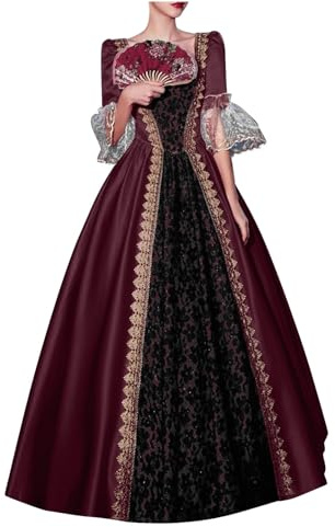 Duohropke Robe de bal style rococo pour femme, robe gothique victorienne, costume d'époque médiévale, plusieurs couches, avec dentelle, style vintage de princesse pour cosplay, longue jusqu'au sol