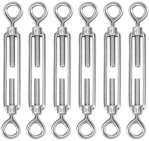 Tensores De Acero Inoxidable, 6 Piezas Tensor de Cable M6 de Alta Resistencia, Tensor Gancho De Alambre, Ajustable Tensor Ojo y Ojo, Accesorios para Cuerda Cable Toldos Rope y Tendederos