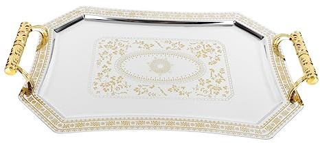BESTYASH Vassoio Decorativo Elegante e Delicato in Acciaio Inossidabile Dorato e Conservazione Raffinata Rettangolare Manici per Arredamento Casa